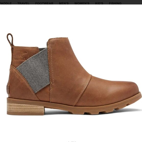 Sorel Emelie Chelsea Leather Boot Brown Leather Velvet Casual Winter Essential - Picture 1 of 8